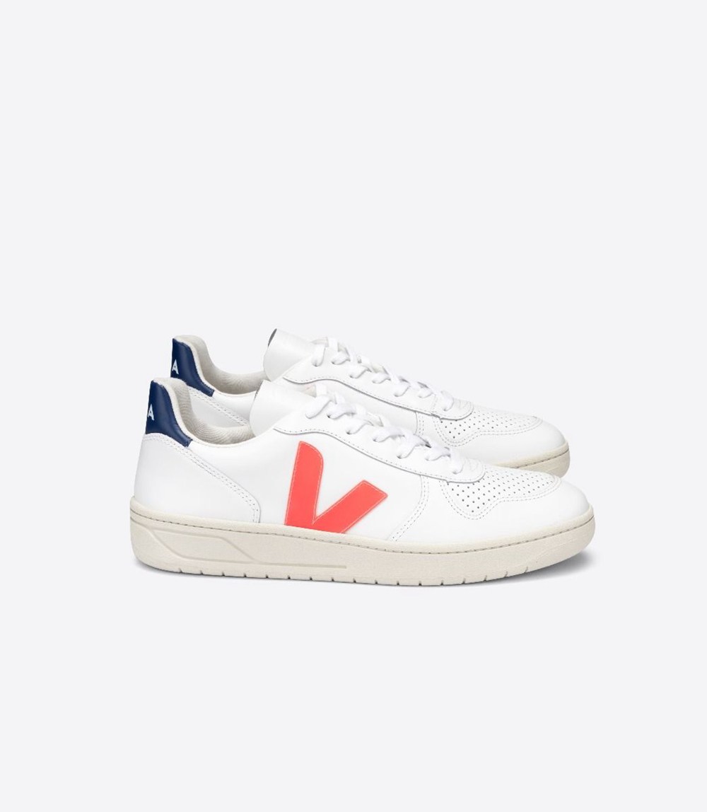 Tenis Veja Hombre - V-10 Cuero - Blancos/Naranjas - 568WFICUK